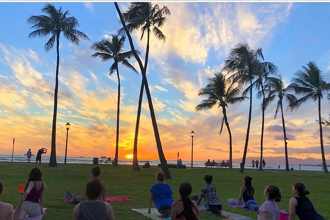 Beach Yoga on Waikiki with Diamondhead Backdrop - Morning beneath the banyan tree