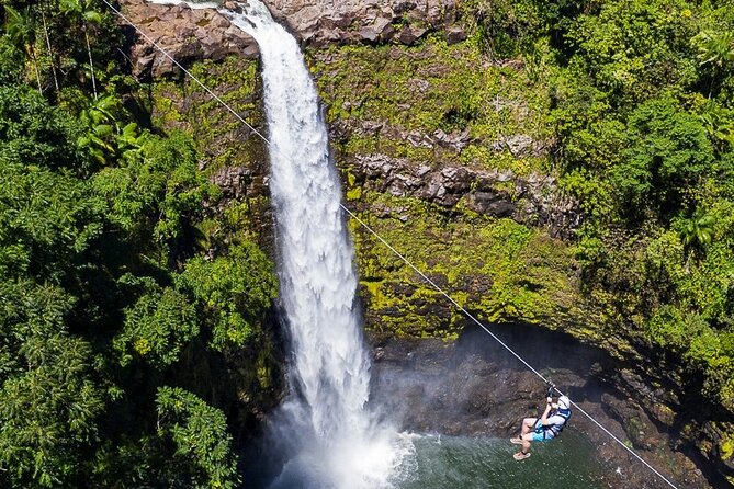 Big Island Zipline Tour Near Akaka Falls (250-ft Waterfall!) - The final crossing above Kolekole Falls